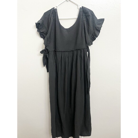 Free People La Vie Maxi Dress Tie Side Ruffle Cotton Romantic Black XS Oversized - Picture 3 of 11